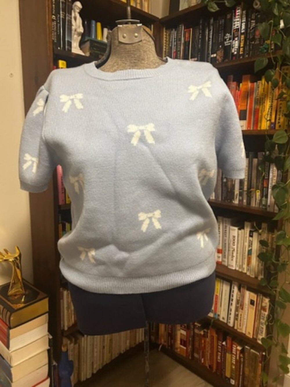 Blue Knit Short Sleeved Sweater